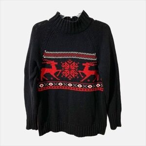 CHAPS Turtle Neck Reindeer Cotton Blend Snowflake and Deer Pullover Sweater ⚫️🔴